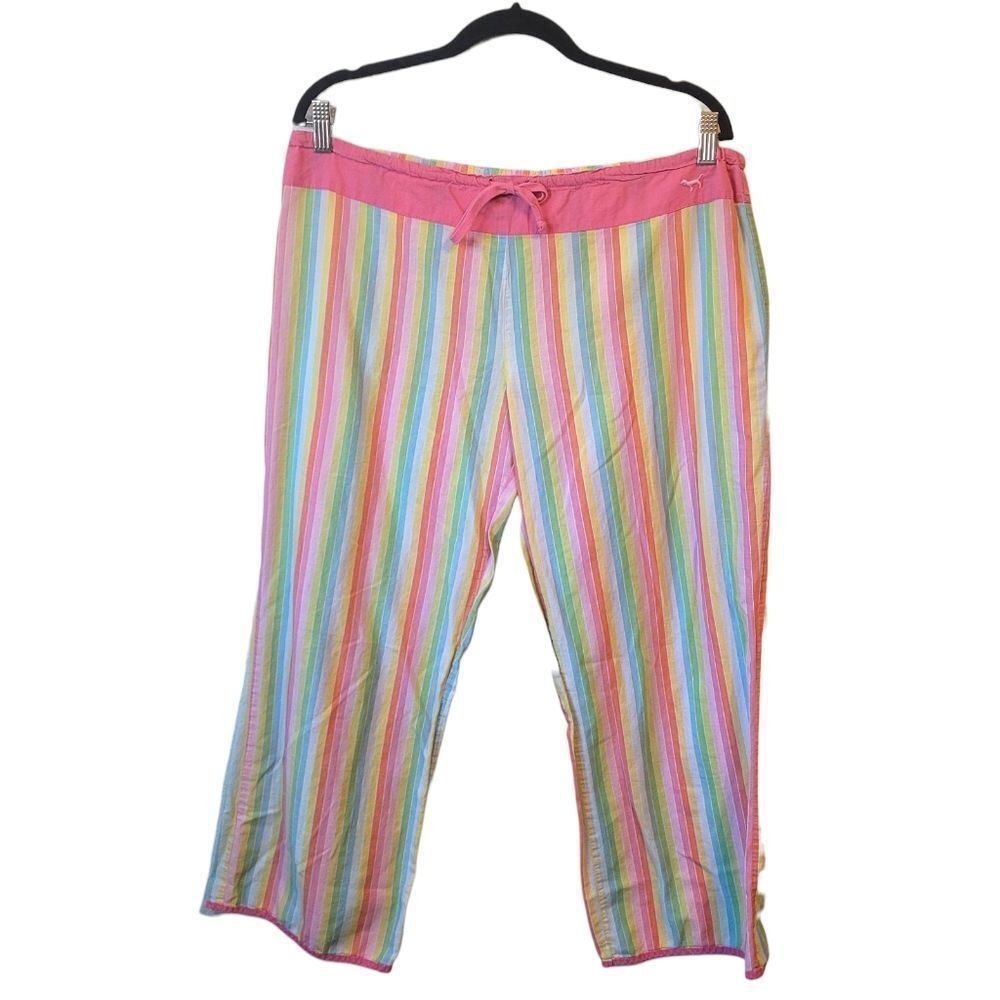 Pink Victoria's Secret Y2K 100% Cotton Candy Stripe Cropped Pajama Pants Size M
